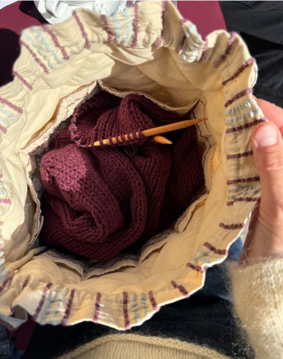 Knitter's Project Bag - Seersucker Twin Stripe