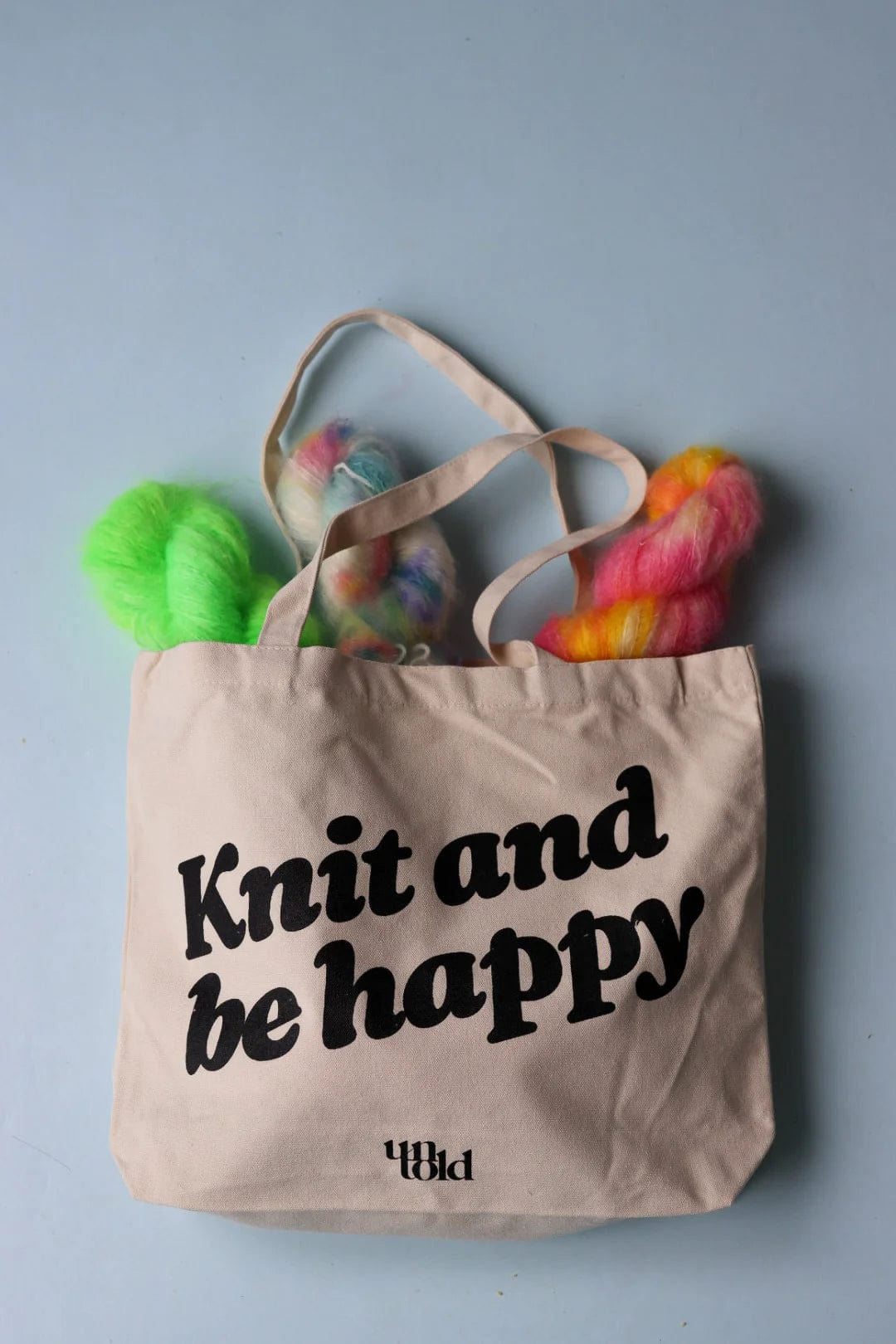 Knit And Be Happy Tote Bag by Un-Told